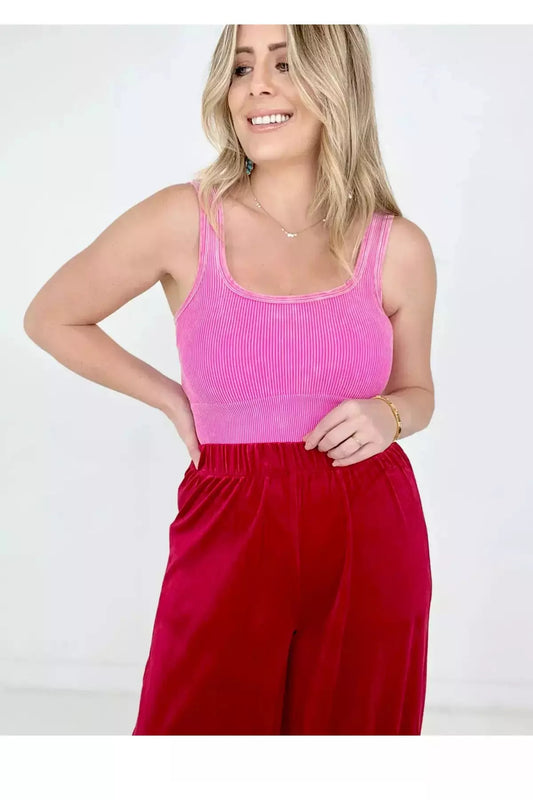 Zenana Washed Ribbed Square Neck Cropped Tank Top