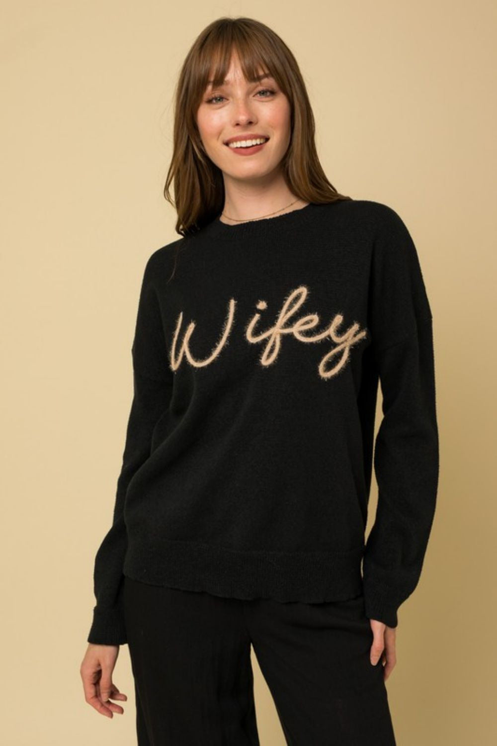 Gilli Full Size WIFEY Graphic Pullover Sweater
