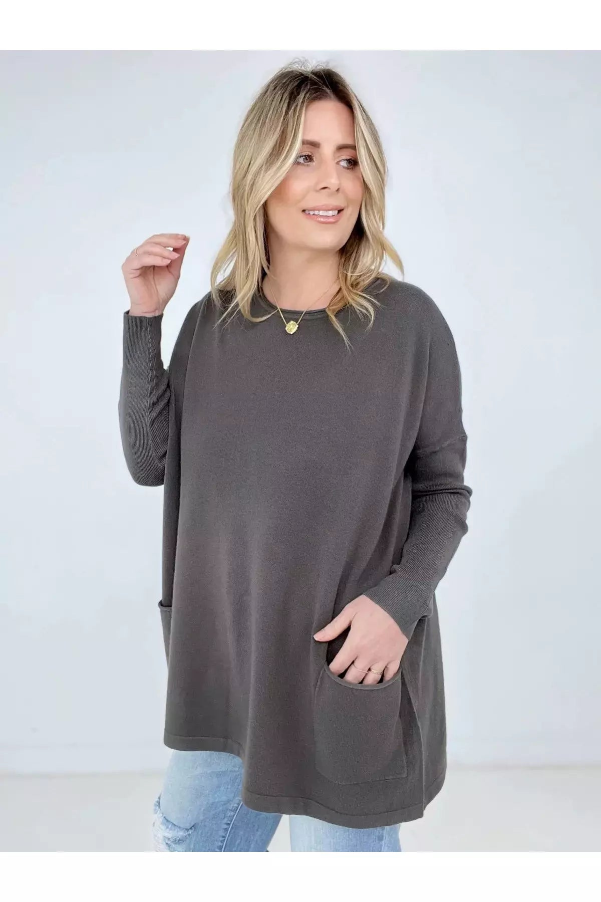 Zenana "Claire" Solid Oversized Front Pocket Sweater