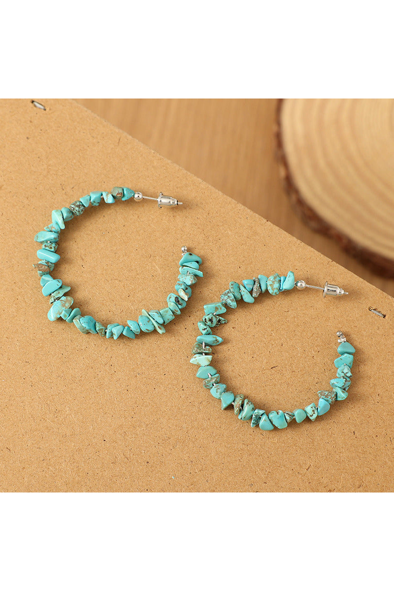 Turquoise Stone C-Shaped Hoop Earrings