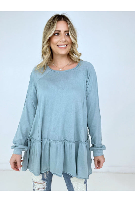 Easel " Cotton Peplum Tunic" Solid Cotton Jersey Tunic Top