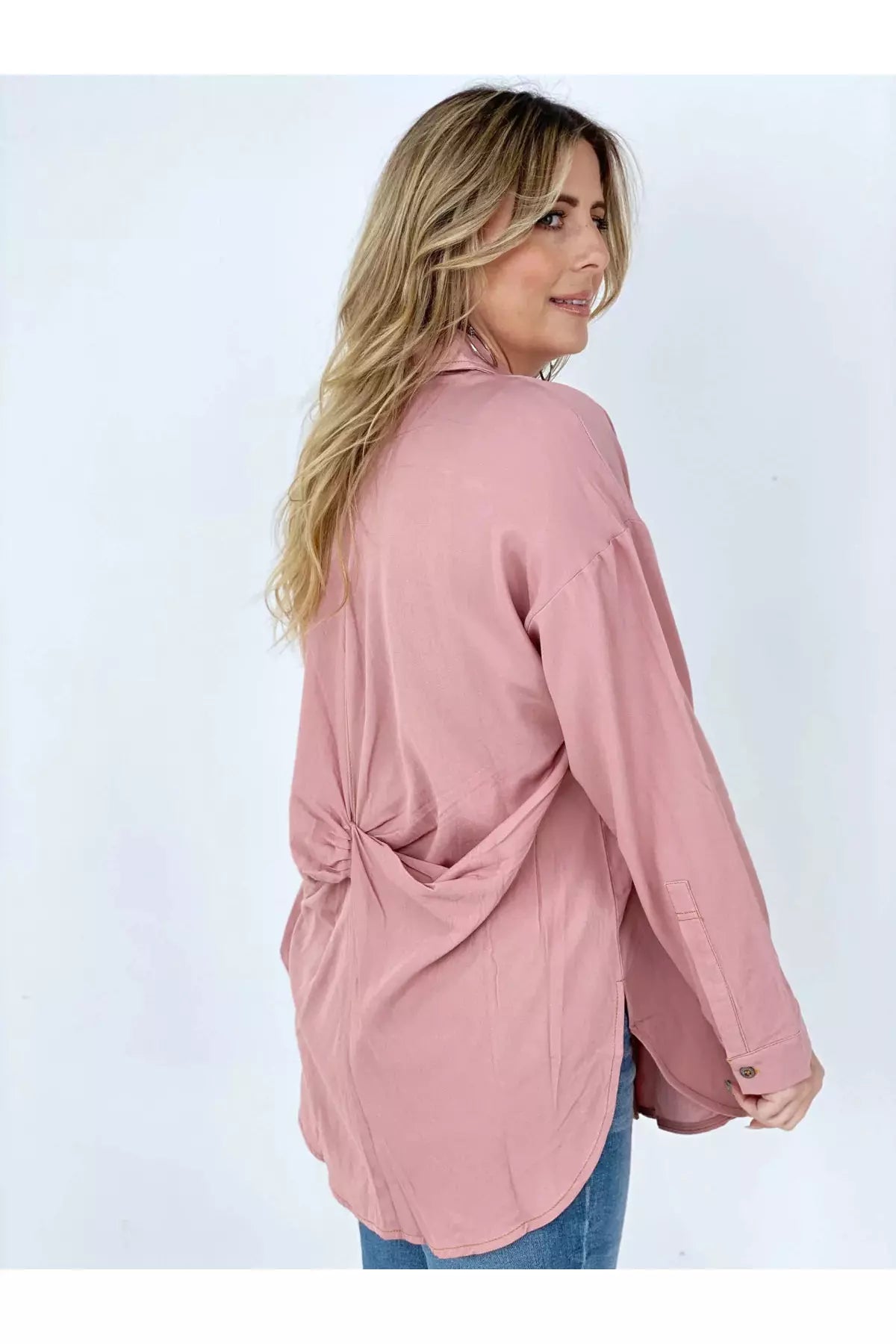 Easel "Twisted Tunic" Solid Button Down Tunic Shirt