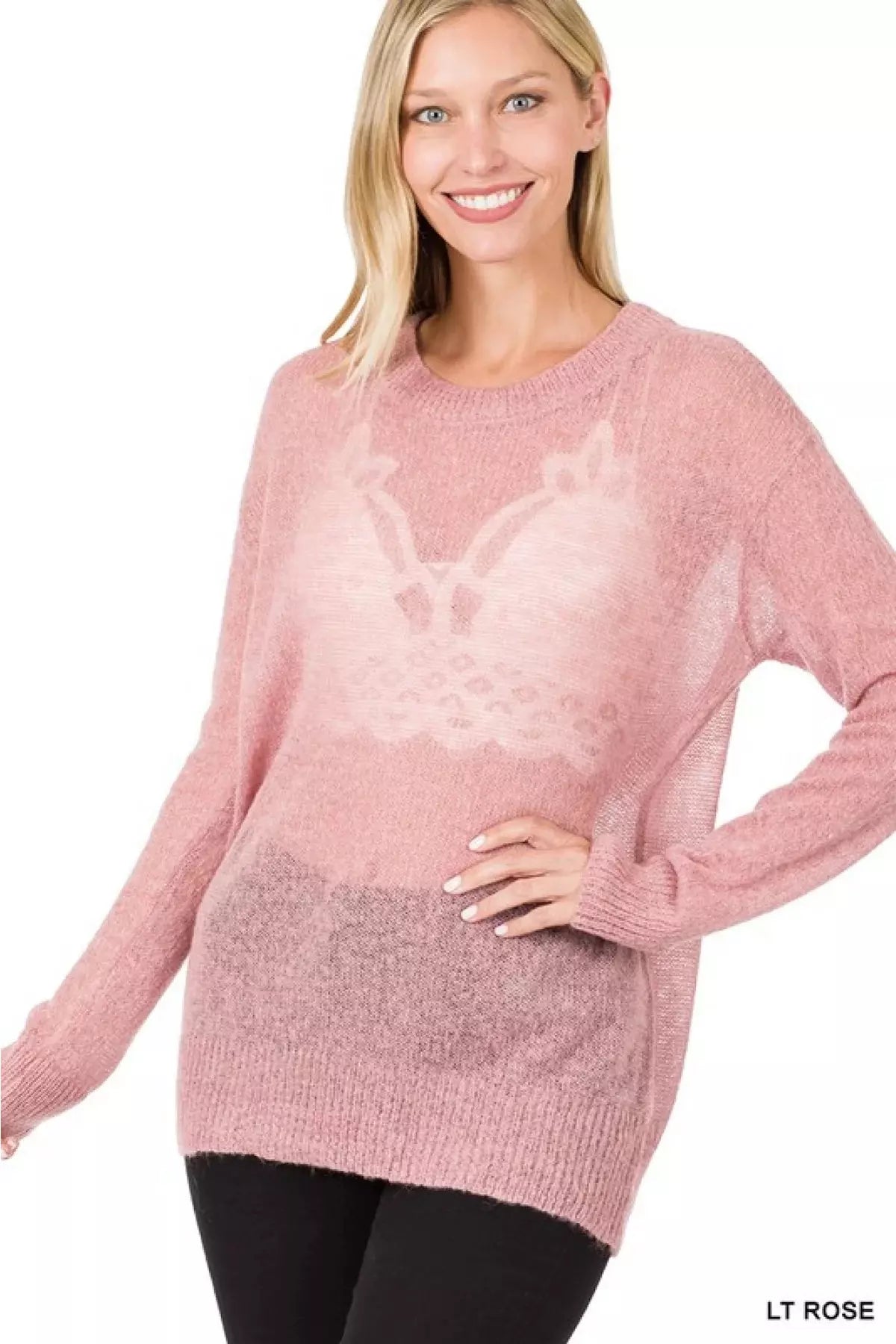 Zenana Solid Long Sleeve See-Through Wool Sweater