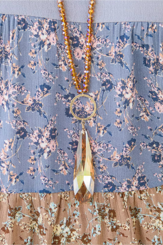 Crystal Teardrop Pendant Necklace in Gold
