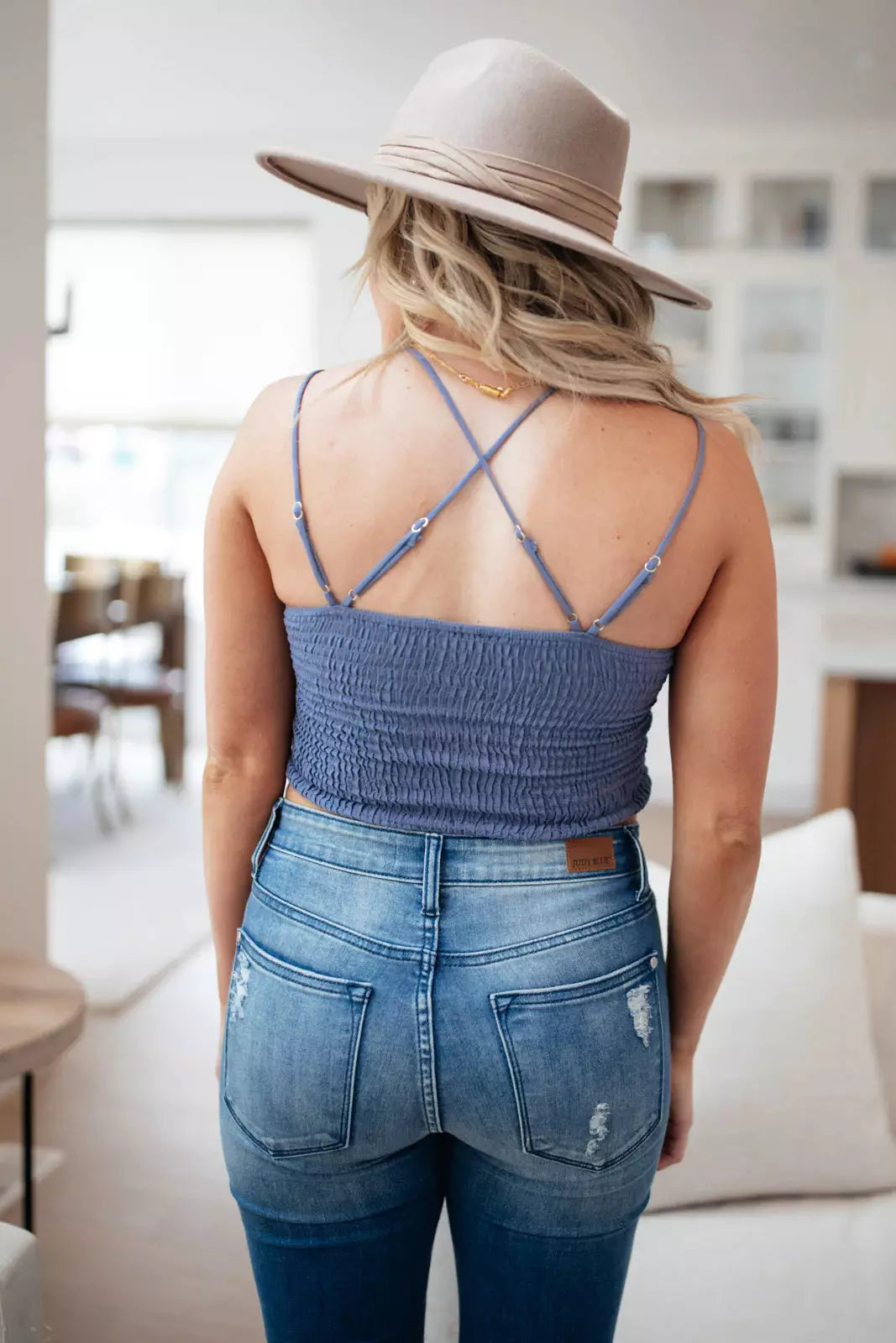 Wild And Free Crop Top in Dusty Blue
