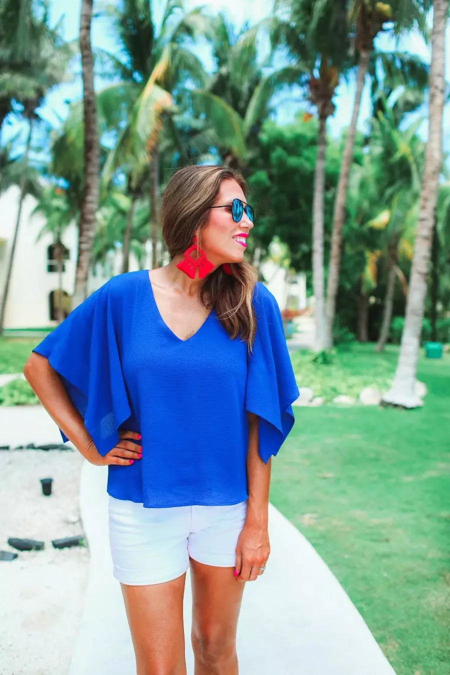 Brittany Flutter Sleeve Top in Blue