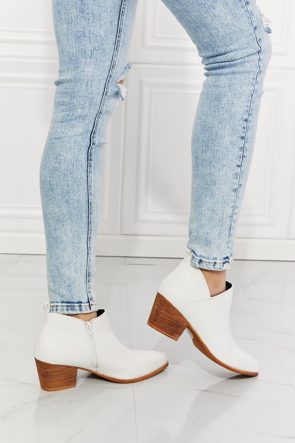 MMShoes Trust Yourself Embroidered Crossover Cowboy Bootie in White